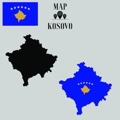 Kosovo outline world map, contour silhouette with national flag inside vector illustration creative design, isolated on background, objects, element, symbol from countries set