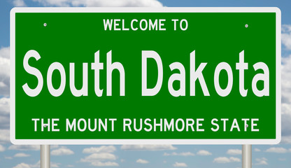 Rendering of a green 3d highway sign for South Dakota