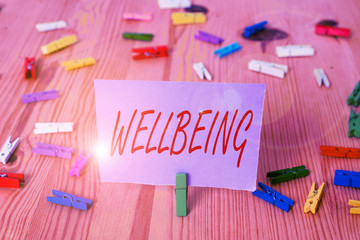 Handwriting text Wellbeing. Conceptual photo A good or satisfactory condition of existence...