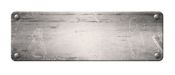 Silver metal plate with rivets on white background