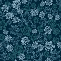Seamless pattern with roses on black background.