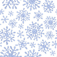 Christmas seamless doodle pattern with snowflakes
