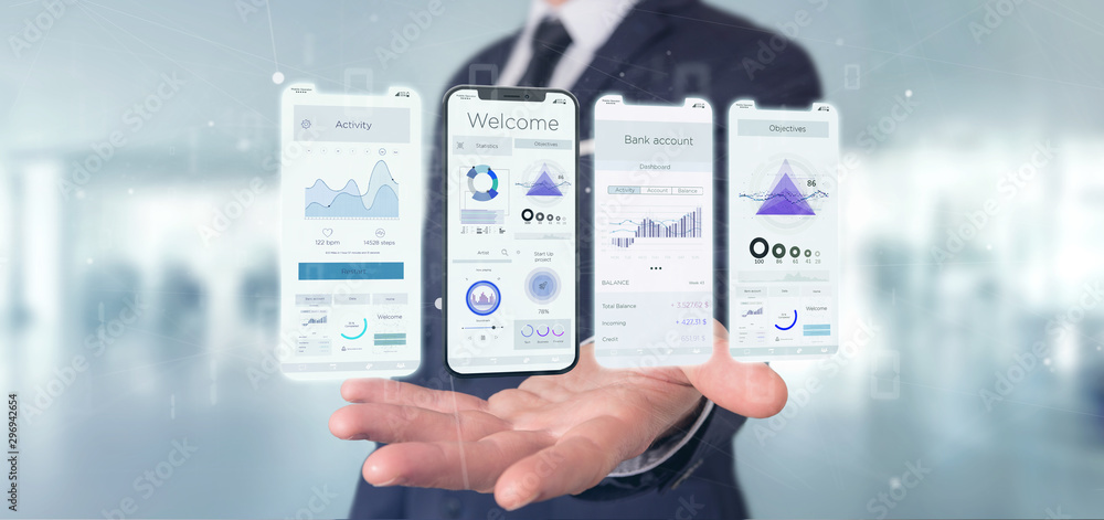 Poster application interface ui on a smartphone - 3d rendering