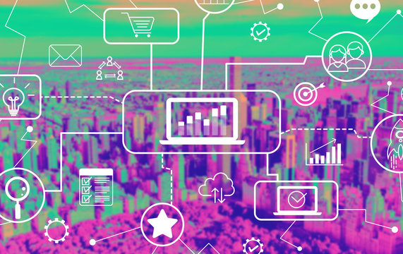 Digital marketing with aerial view of central park and midtown Manhattan