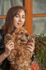 woman with spaniel