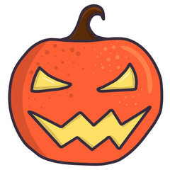 Carved pumpkin illustration icon for web design. Decoration element. Halloween celebration fun party. Holiday symbol.