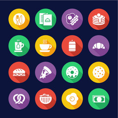 Breakfast Icons Flat Design Circle Set