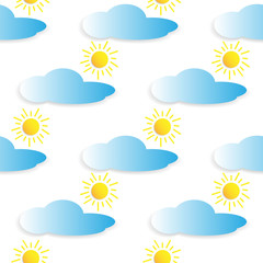 seamless pattern design bright blue sky and sun. with shadow effect. landscape design materials and wallpaper.