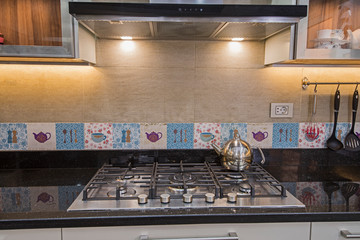 Modern kitchen cooker hob in a luxury apartment