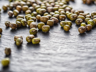 Mash soy bean grains are on the surface of the shale.