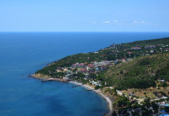 Fototapeta na wymiar View of the Simeiz town from Koshka Mount in Crimea