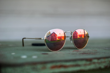 Round Lens Sunglasses, close-up, reflection
