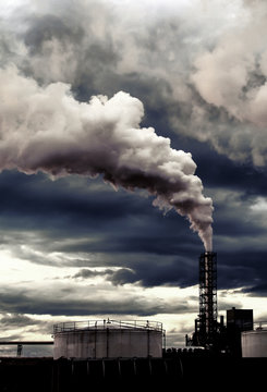 smoke coming out of factory chimney  pollution  climate change, global warming