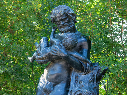 Silenus with the child Dionysus. Sculpture in the Catherine Park in Pushkin (Tsarskoye Selo), Russia