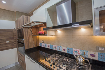 Modern kitchen cooker hob in a luxury apartment