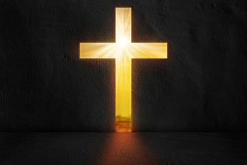 Cross shaping door in a dark room