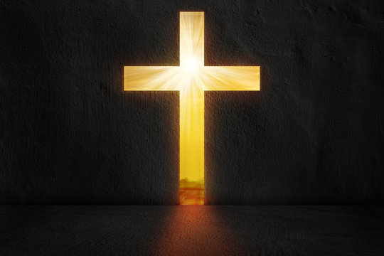 Cross shaping door in a dark room