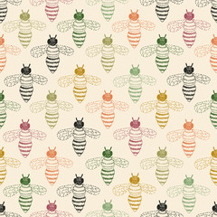 Hand drawn Colourful Bees seamless repeat