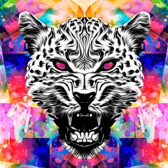 Abstract creative illustration with colorful tiger 