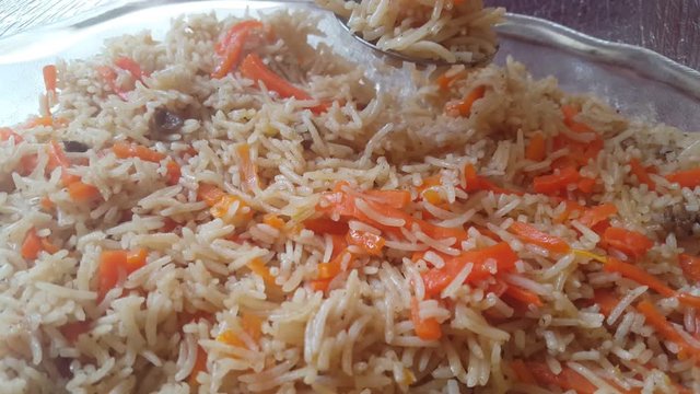 Closeup view of Basmati Rice Pulao or pulav also known as matar pulao