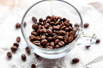 Roasted coffee beans on white background