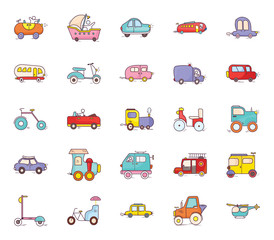 Delivery Transport Cartoon Style Icons 
