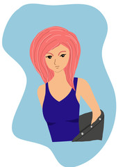 girl with blue shirt and black jacket