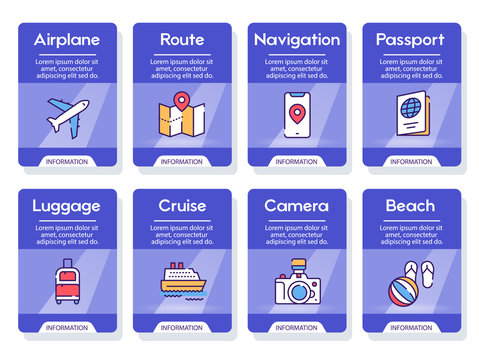 Travel linear vector icons set