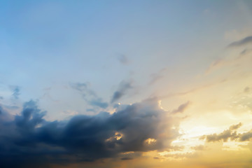 Dramatic atmosphere panorama view of artistic colorful twilight sky and clouds in tropical summer season.