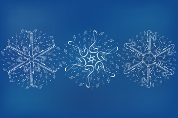 Musical snowflakes from notes, treble clef and saxophone