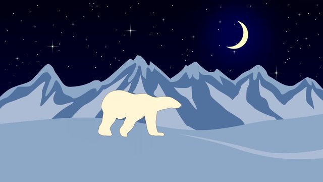 Animation with a polar bear walking in the Arctic