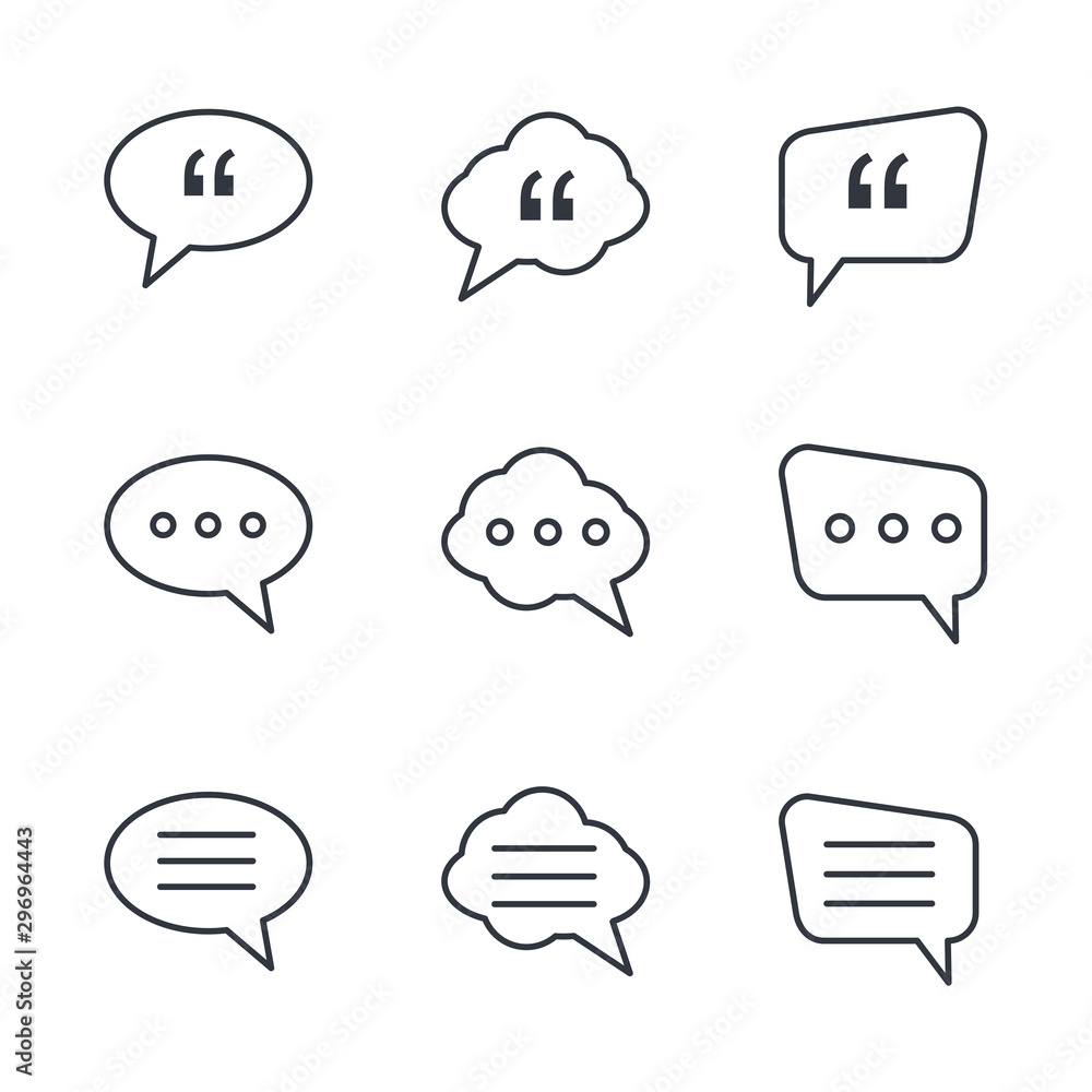 Aufkleber set buble chat and quote icon template color editable. buble chat and quote pack symbol vector sign 