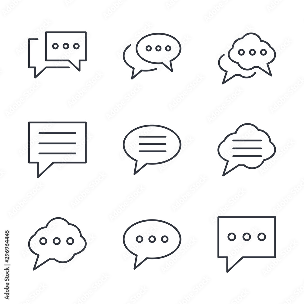 Aufkleber Set Buble Chat and quote icon template color editable. Buble Chat and quote pack symbol vector sign isolated on white background illustration for graphic and web design.