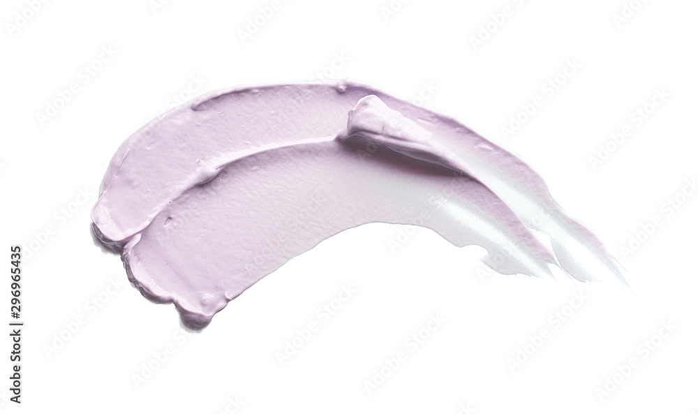 Wall mural gently purple texture and strokes of a facial cleansing mask or acrylic paint isolated on a white ba