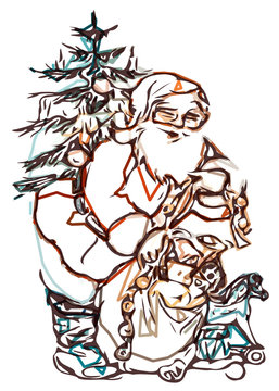 Santa Claus colored outlines vector sketch