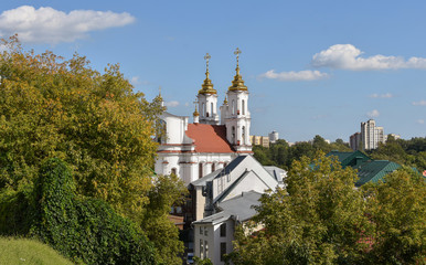 Fototapeta na wymiar View of the Holy resurrection Church in Vitebsk, Belarus. Urban landscape