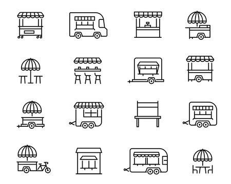 Street food retail linear vector icons set