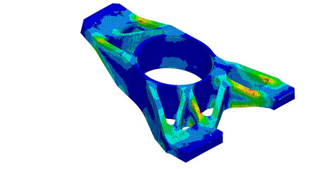3D Illustration. Von mises stress plot isometric view of a race car suspension upright © Mathew