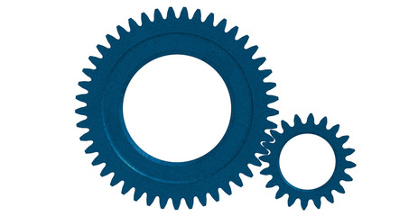 3D Illustration. CAE mesh side view of spur gear mesh with pinion on the right
