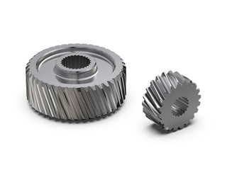 Helical bevel gear. Low-speed gear train. 3D rendering