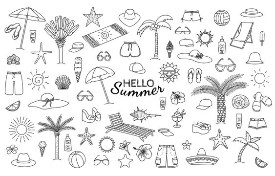 Big collection of summer theme hand drawn doodles. Vector eps10.