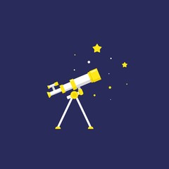 White cartoon telescope searching for stars or opportunities, looking into space.