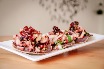 Gourmet mexican tostadas with grilled beef