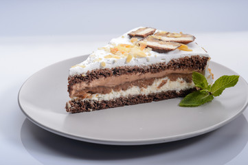 delicious cake with chocolate cream on a gray plate3