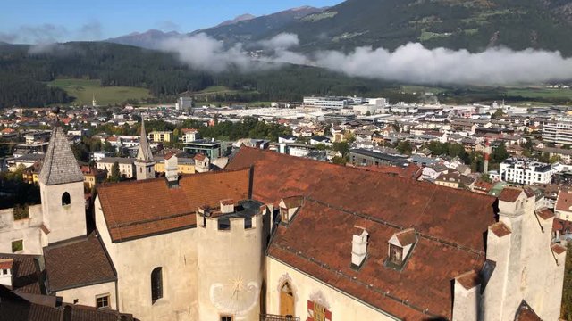 Time Lapse of the city Brunico - Bruneck with the clouds above in the Puster Valley, South Tyrol, Italy