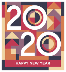 Happy New Year 2020 Typography in Geometric Abstract Shapes