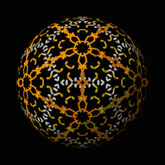 Artfully designed and colorful ball, 3D illustration on black background