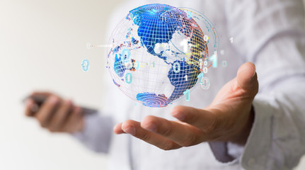 Global network connection. World map point and line composition concept