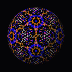 Artfully designed and colorful ball, 3D illustration on black background