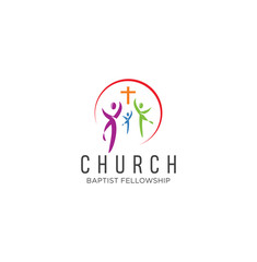 Community church logo design inspiration Vector . Family Church Logo Icon On White Background Stock Vector . Happy Family Church Colorful Logo Vector